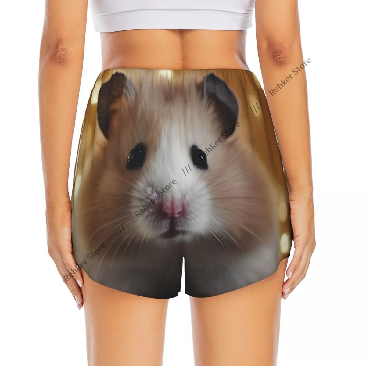 Hamster met lichte dubbellaagse, sneldrogende atletische shorts voor dames voor buiten, vrije tijd, hardlopen, fitness, workout, sport