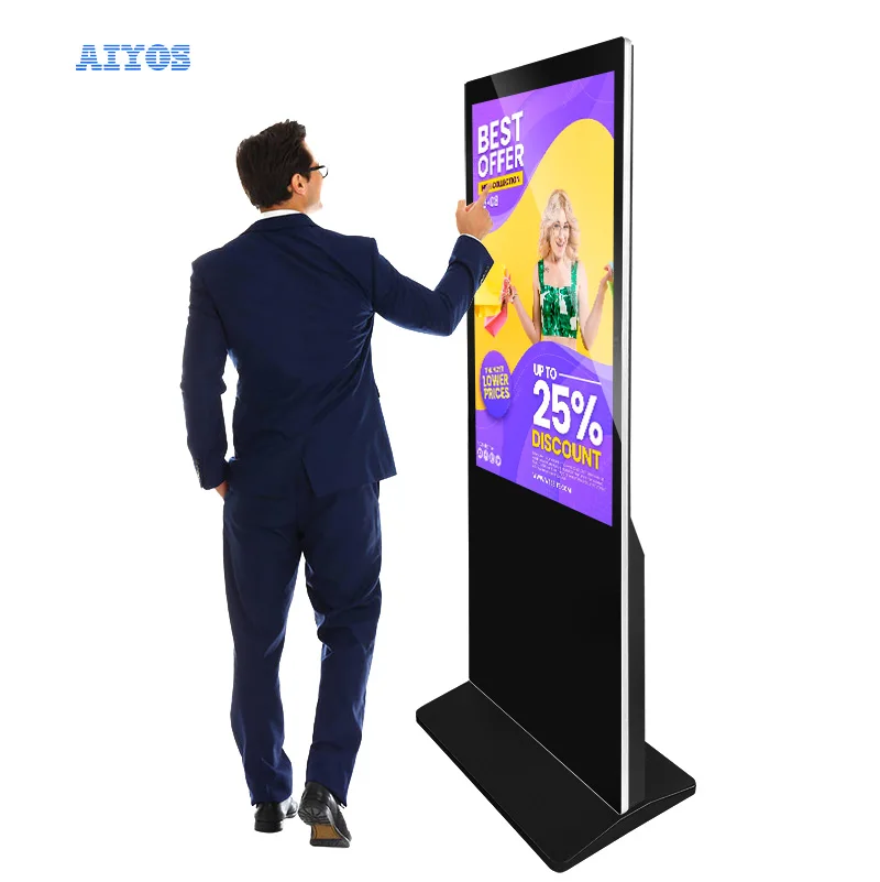 Aiyos AD Media Player 43-65 Inch Floor Standing Android Touch Screen Digital Panel Signage Kiosk LCD Advertising Display Monitor