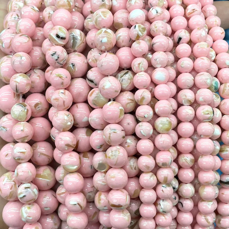 Natural Pink Shell Turquoise Stone 4 6 8 10 12MM Loose Round Spacer Beads for Jewelry Making DIY Bracelet Accessories 15\'\'