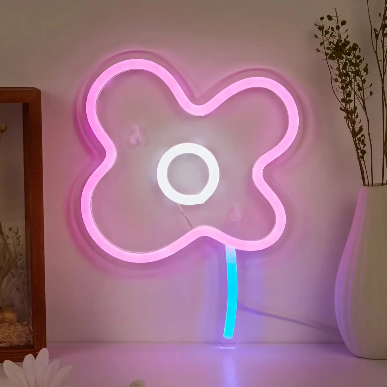 Chi-buy LED Neon Flower USB Powered Neon Signs Night Light 3D Wall Art & Game Room Bedroom Party Decor Lamp Signs