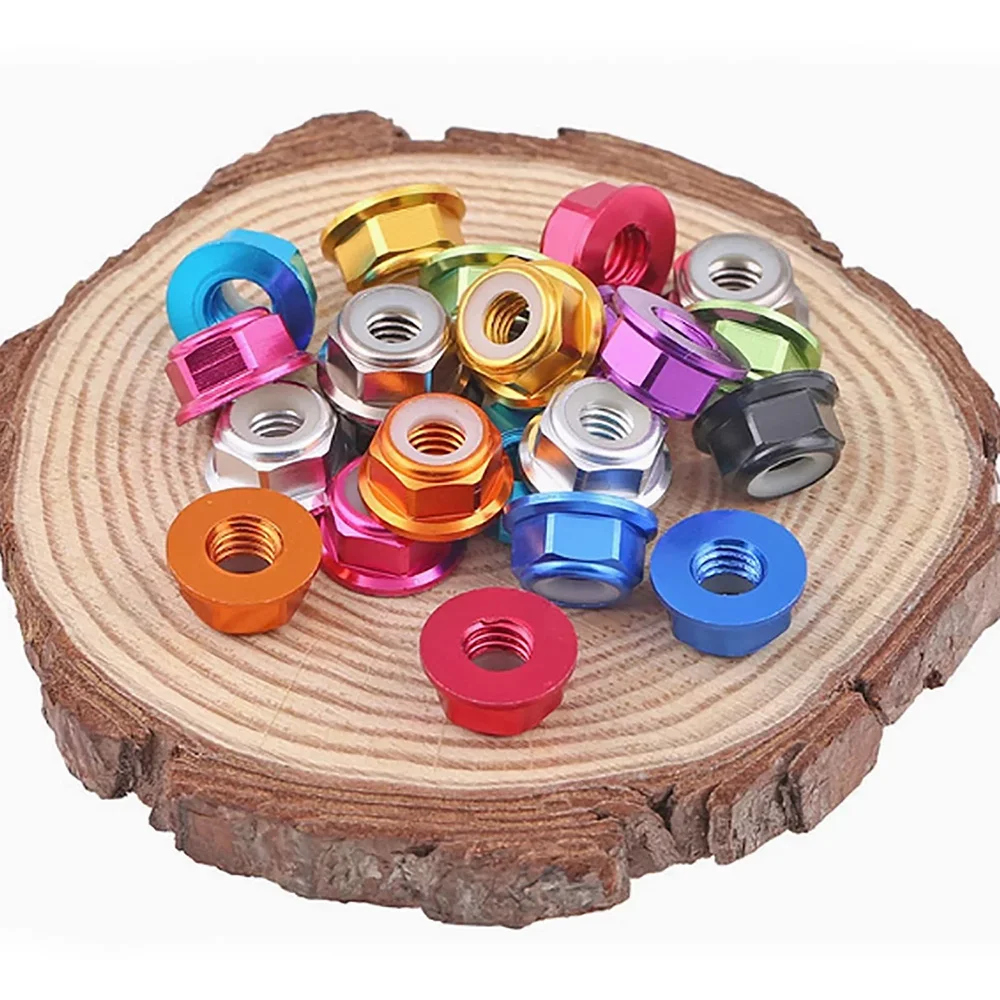 30Pcs Anodized Colorful Aluminium Alloy Hex Flange Nylock Nut M2 M2.5 M3 M4 M5 M6 M8 Metric Thread Self-locking Nylon Lock Nuts