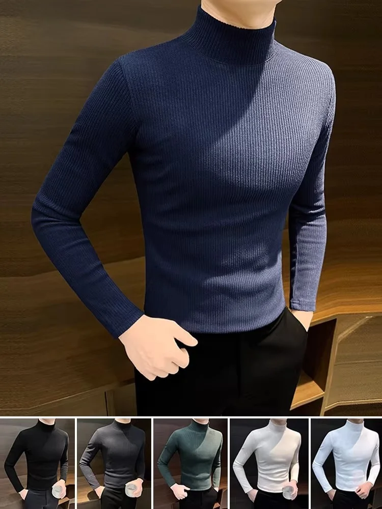 

High-End Men's Slim Fit Knitwear Base Shirt Half High Collar Warmth Comfortable Casual Style Winter Season Long Sleeve Top
