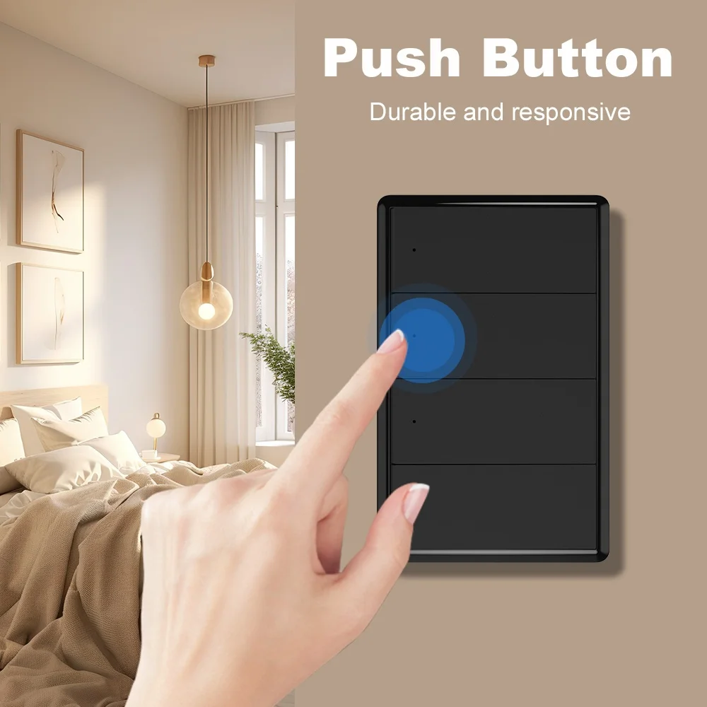 Manhot ZigBee US Smart Light Switch 1-4 Gang Push Button Wall Switch No Neutral Wire Required Work With Tuya  Alexa Google Home image 4
