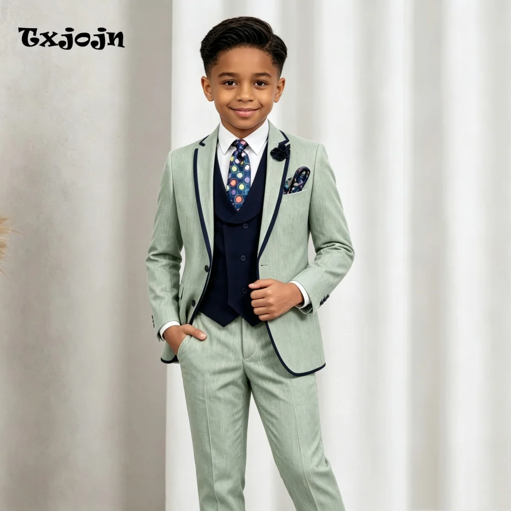 Homecoming Boys Suit Linen Jacket Pants Vest 3 Piece Set Formal Blazer for Kids Wedding Tuxedo Suits 2-16 Years Custom Clothes
