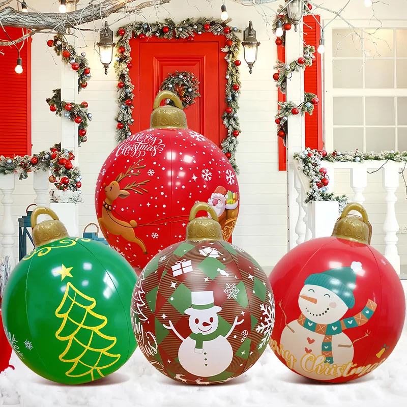 24 Inch Giant PVC Christmas Decorated Ball Inflatable Outdoor Holiday Yard Decorations Christmas Yard Decorations