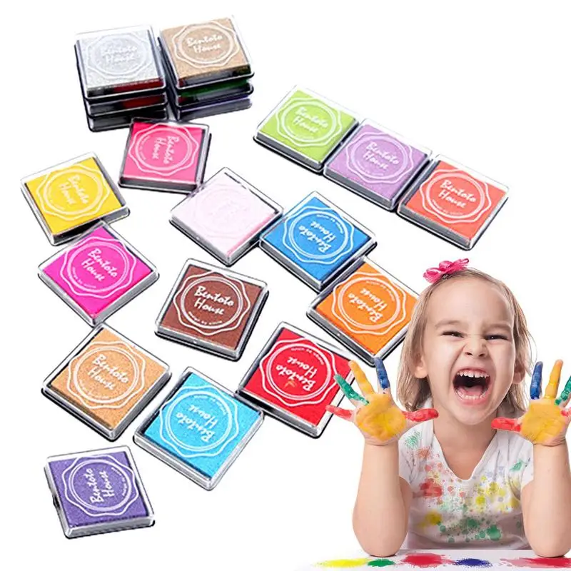 Finger Ink Pads For Kids 20 Colors Finger Paint Ink Pad Waterproof Colorful Water-based Ink Pads 1.57x1.57 Inches Waterproof