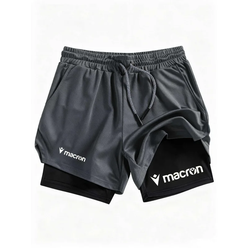 

Macron Men'S 2-In-1 Double Layer Sports Shorts Four Seasons Tight Sportswear Gym Fitness Running Inner Briefs