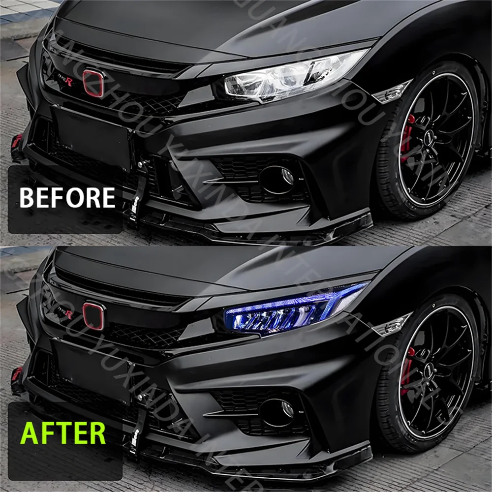 SINDAR Auto New RGB Animated LED Headlight for Honda Civic FK G10 Gen Civic X 2016-2021, Head Lamp Assembly with DRL