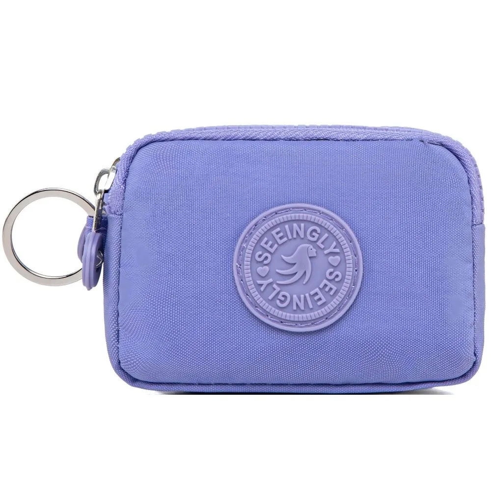 

Портативный двухслойный женский кошелек с брелком, однотонный кошелек для монет, нейлоновый водонепроницаемый клатч на молнии, уличный