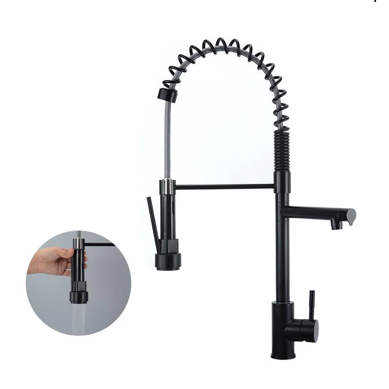 Matte Black Stainless Steel Pull Down Double Water Spring Hot And Cold Kitchen Faucet Sink Faucet