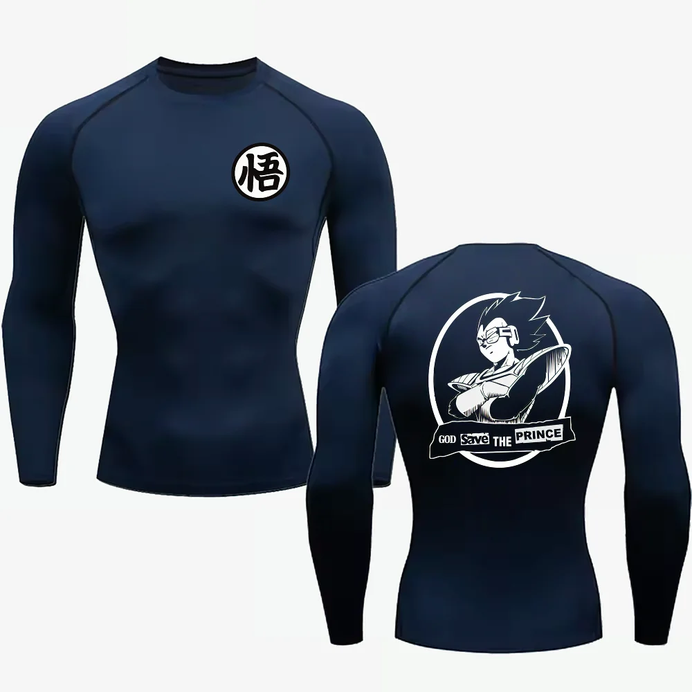 Bandai Dragon Ball Mens Long Sleeve Compression Shirt Vegeta Print Quick Dry Breathable Fitness Running Athletic Base Layer