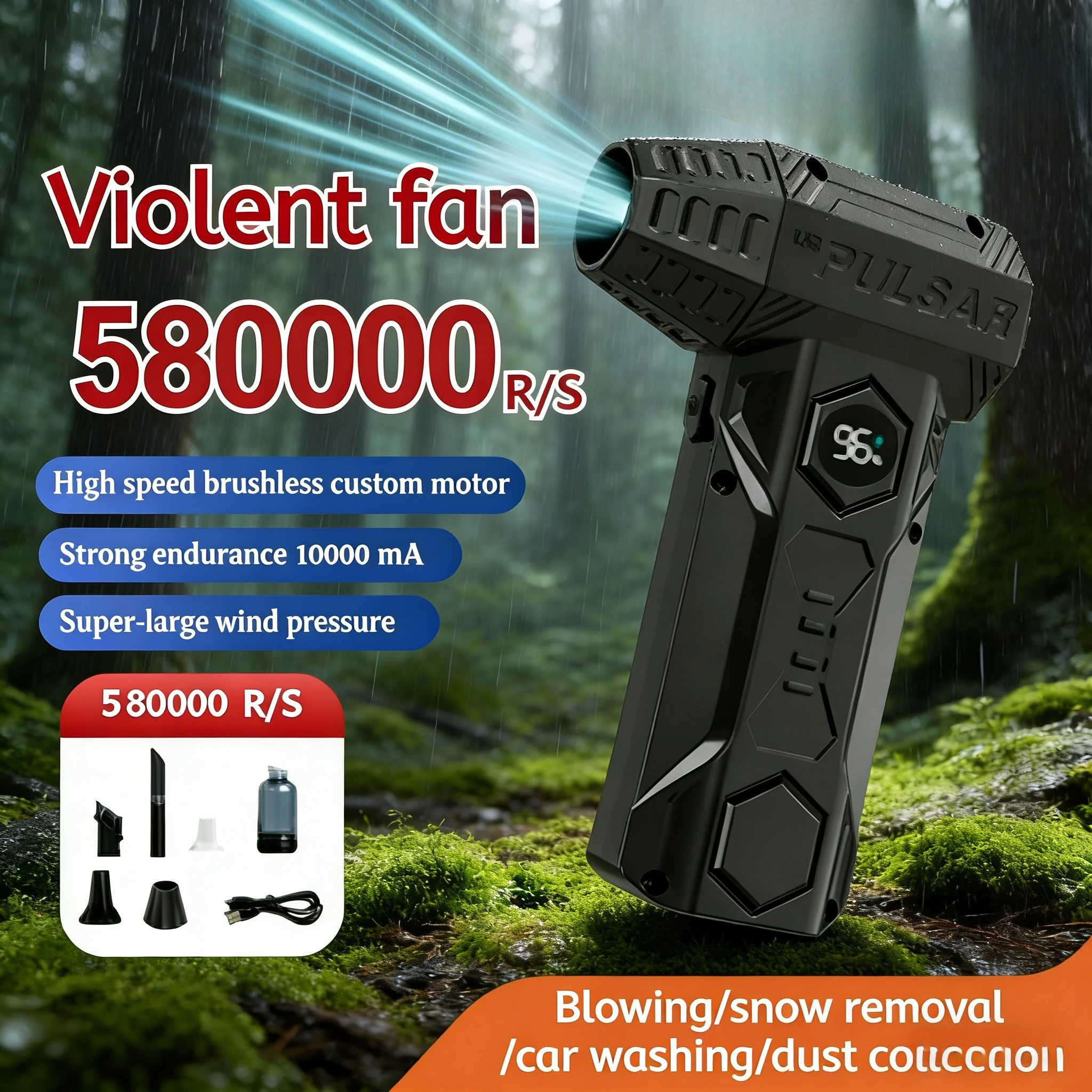 

Мощный пылесос-воздуходувка 2-в-1 Power Beast | Пневматический очиститель 580000 об/мин с индикатором заряда батареи