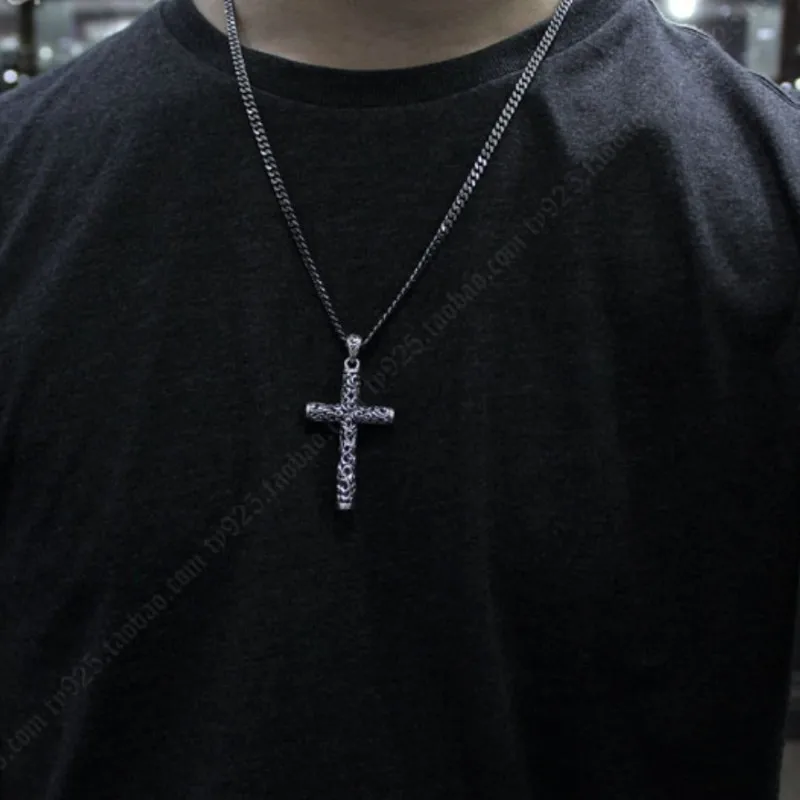 BOCAI S925 Sterling Silver Pendants for Men Women New Fashion Hollow Eternal Rattan Cross Argentum Amulet Jewelry Wholesale