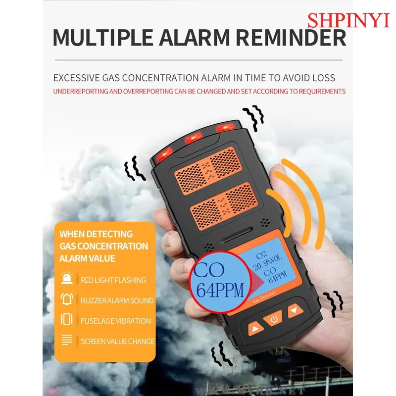 アイケシ4ガス検知器コンビネーションマルチガス4ガスアラートマイクロクリップマルチ検知メーター表示