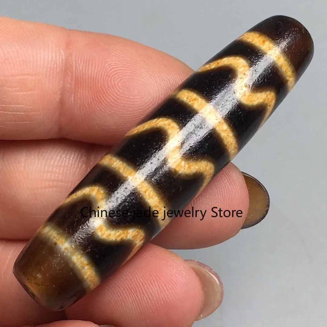 Rare Tibetan Buddhism Agate Water wave Dzi Bead Amulet Necklace Pendant P1128