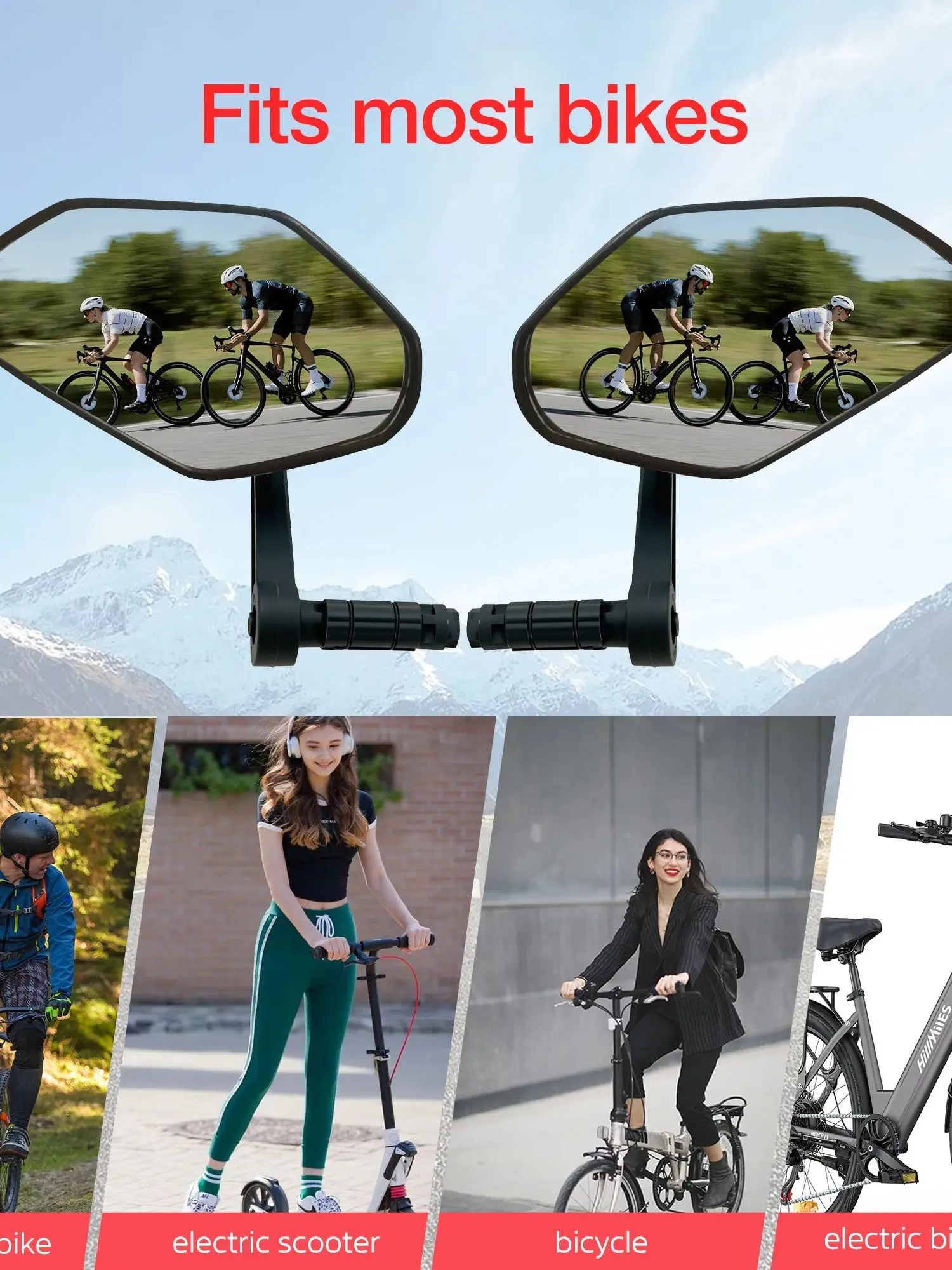 AliExpress NONE Bike Mirror, Adjustable Bicycle Mirror Handlebar Mount, Scratch Resistant HD Glass Lens, Large Bar End Rear View Mirror for E-bi