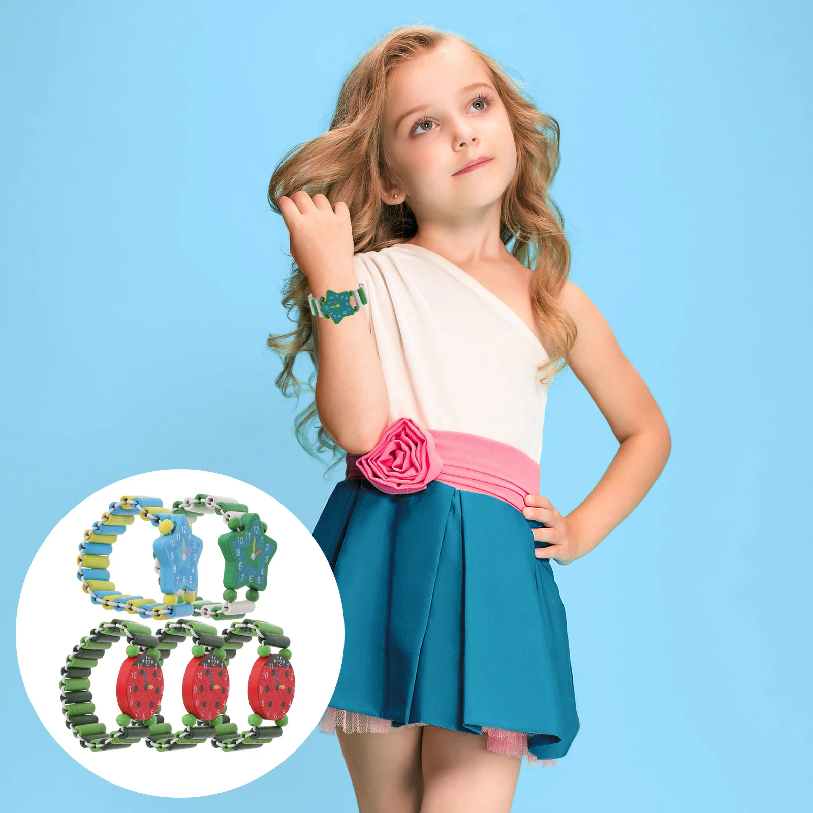 

Cartoon Style Wooden Watches Toy Kids Educational Simulated Time Learning Creative Toy Gift 5Pcs Random Color