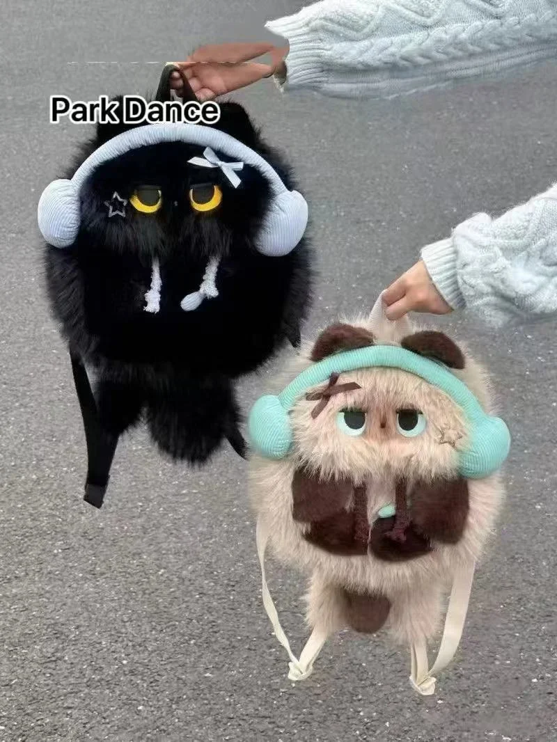 Siamese Cat Plush Backpack Kawaii Cute Large Capacity Travel School Bag Adjustable Straps Soft Furry Toy for Women Girls