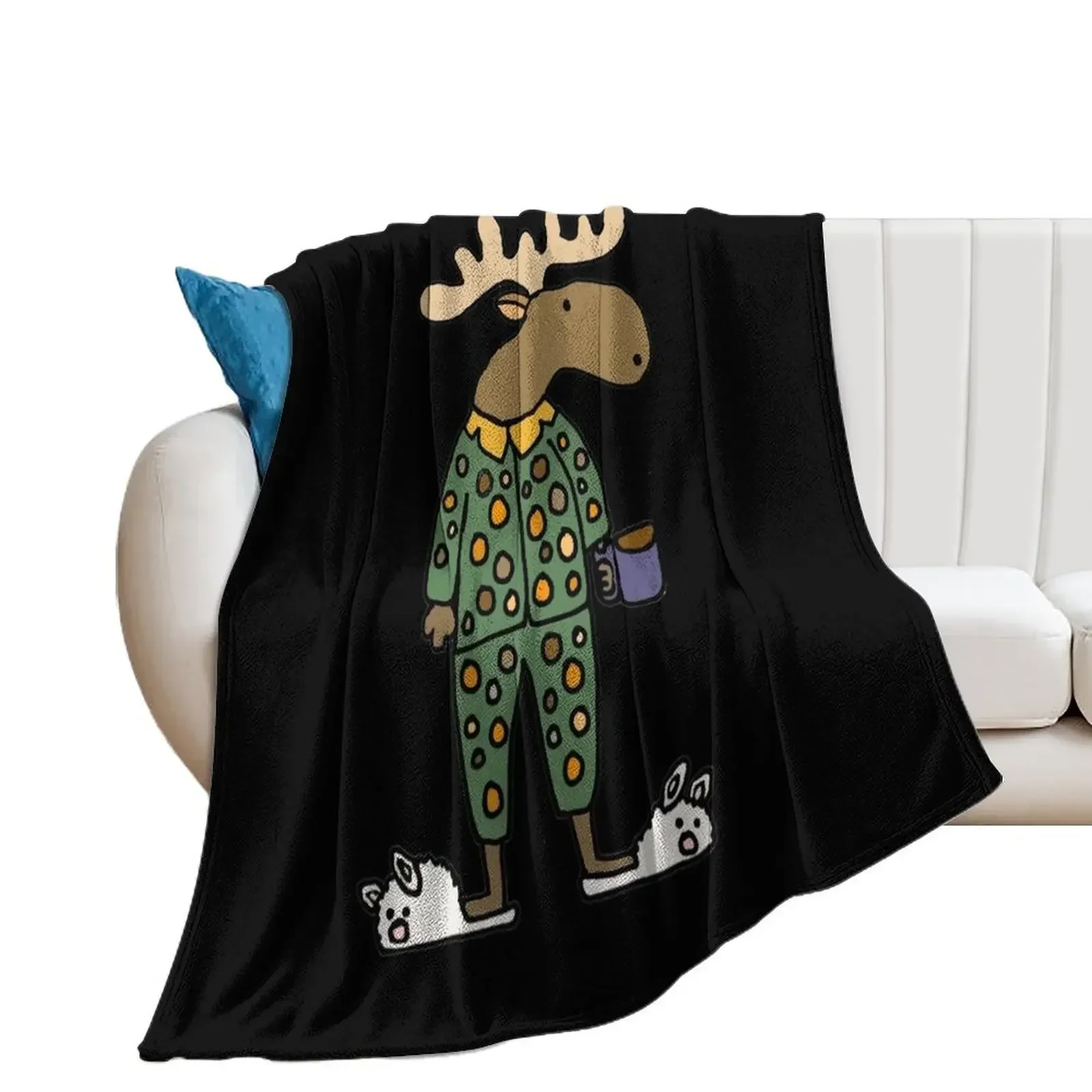 Funny moose wearing Pajamas and Bunny Slippers Throw Blanket cosplay anime Soft Beds Blankets