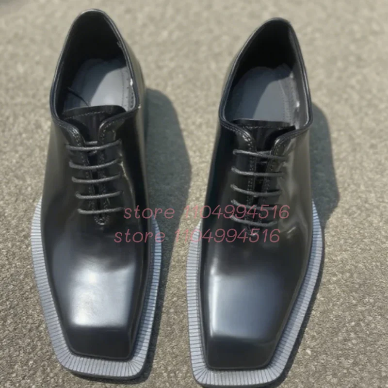 الرجال السود ساحة تو أحذية من الجلد الفاخرة الدانتيل متابعة سميكة سوليد حذاء رسمي 2025 موضة عادية النمط البريطاني أحذية رياضية رسمية #5