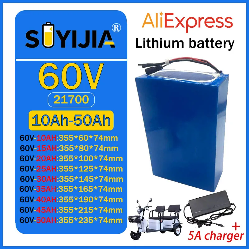60V 50Ah 45Ah 15Ah 20Ah 25Ah 30Ah 35Ah 40Ah 21700 Lithium Battery Pack 3000W High Power for Electric Motorcycle Scooter with BMS