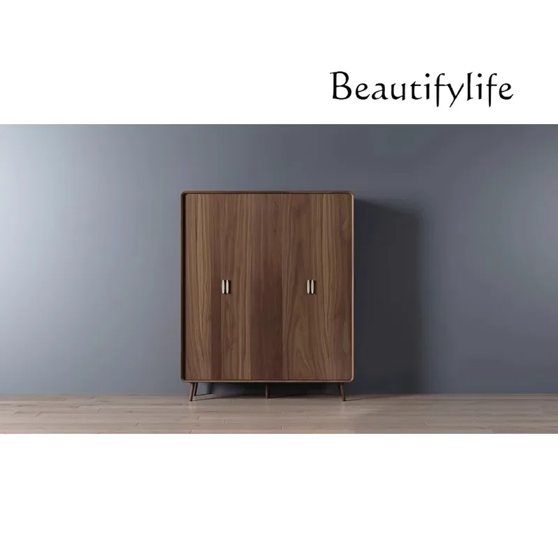 X American Modern Simple High-end North American Black Walnut Tenon And Mortise Grille Bedroom Four-door Wardrobe