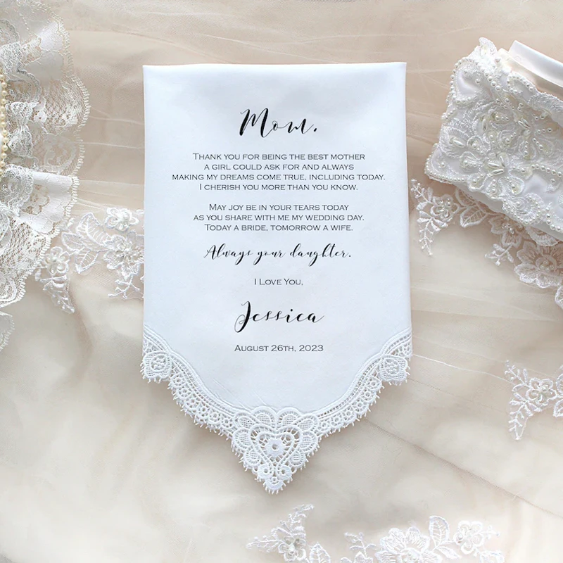 Personalized White Lace Handkerchief for Women and Men, Bridesmaid Gift, Best Man Present, Party Decoration for Mother\'s Day