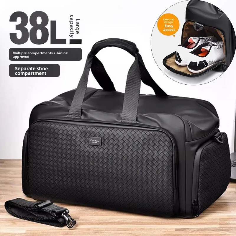 large-capacity-travel-bag-men's-sport-fitness-handbag-wet-and-dry-separation-short-trip-business-trip-bag-durable-polyester