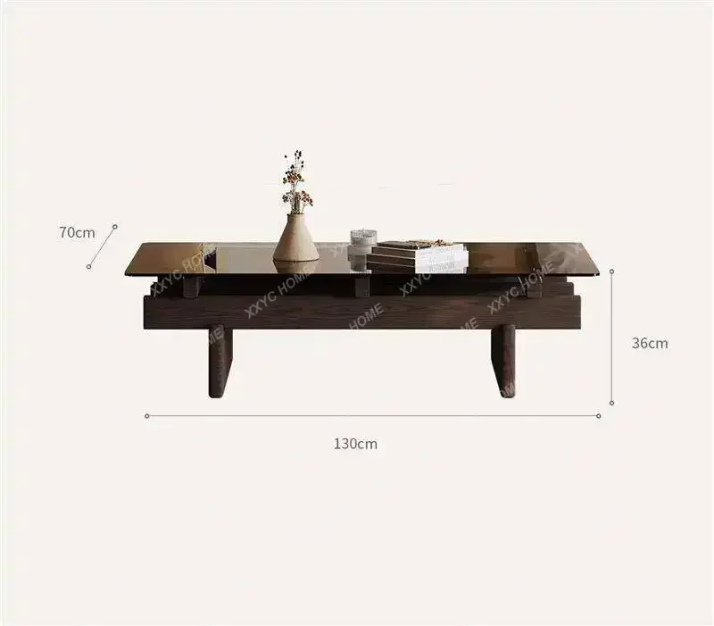Coffee table living room all-solid wood art square coffee table tempered glass