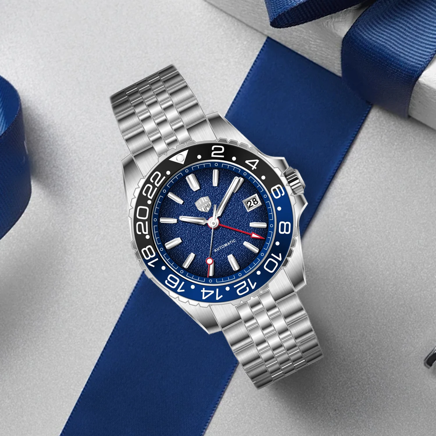 

2025latest design business men's mechanical watch top sapphire glass NH34automatic watch stainless steel anodized aluminum bezel