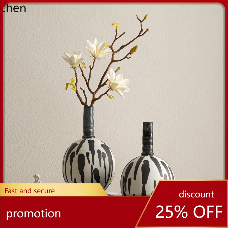 

HXL Dark Green Ceramic Vase Hand-Pulled Blank Can Hold Water Dining Table Flower Arrangement Ornament