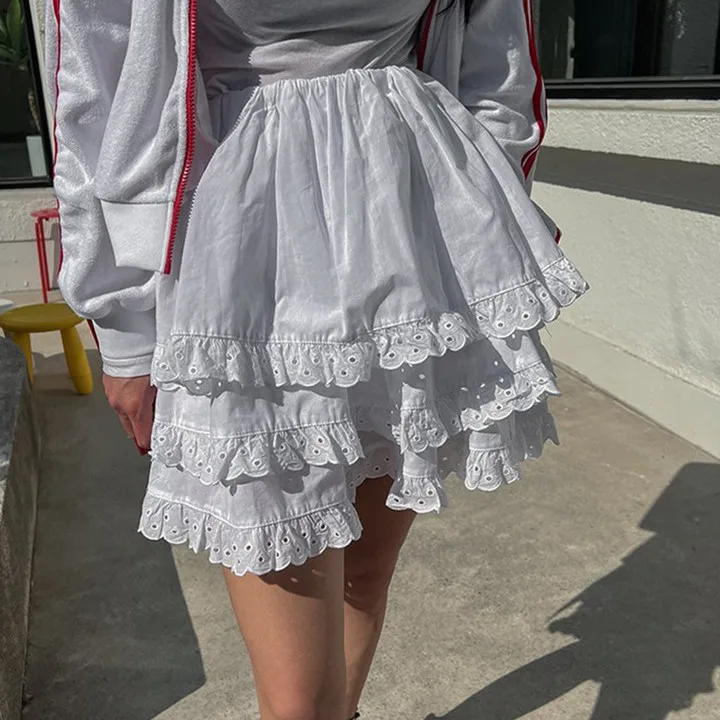 

Pure Color Elastic Waist Ruffle Splice f Skirt Korean Sle Spring Autumn Winter Women's Faion Inner Wear Casual Skirt