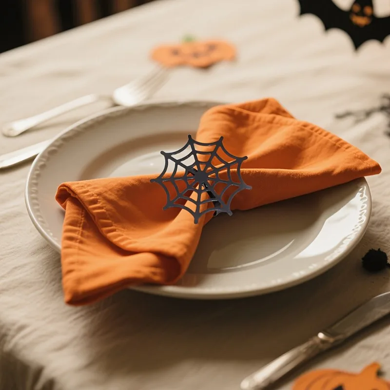 1-10PCS Black Spider Web Halloween Napkin Rings for Table Decoration Party Napkin Holders Ghost Festival Dinnerware Supplies