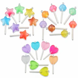10Pcs 3 Styles Mix Color Star Round Heart Lollipop Charms Diy Findings 3D Keychain Bracelets Earrings Pendant For Jewelry Making