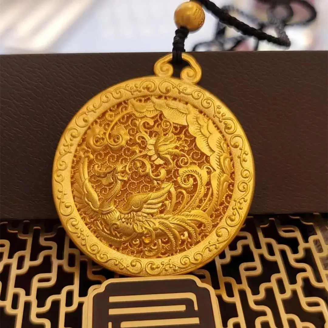 

Luxury 9999 24K Solid gold certifid palace ancient pure gold high-end necklace filigree versatile exquisite necklace