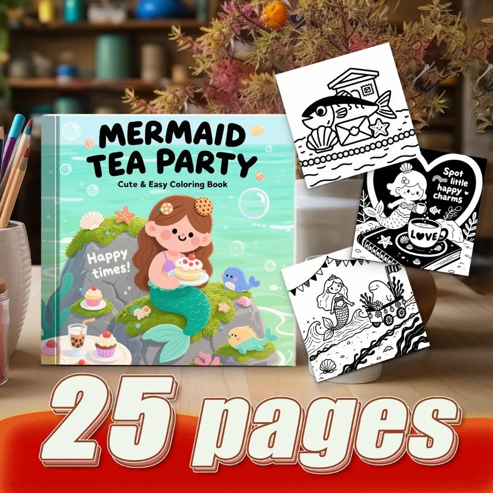 Ocean Mermaid Afternoon Tea Coloring Book Campus Handicraft Art Class After Class Practice Exquisite Pictures High Quality