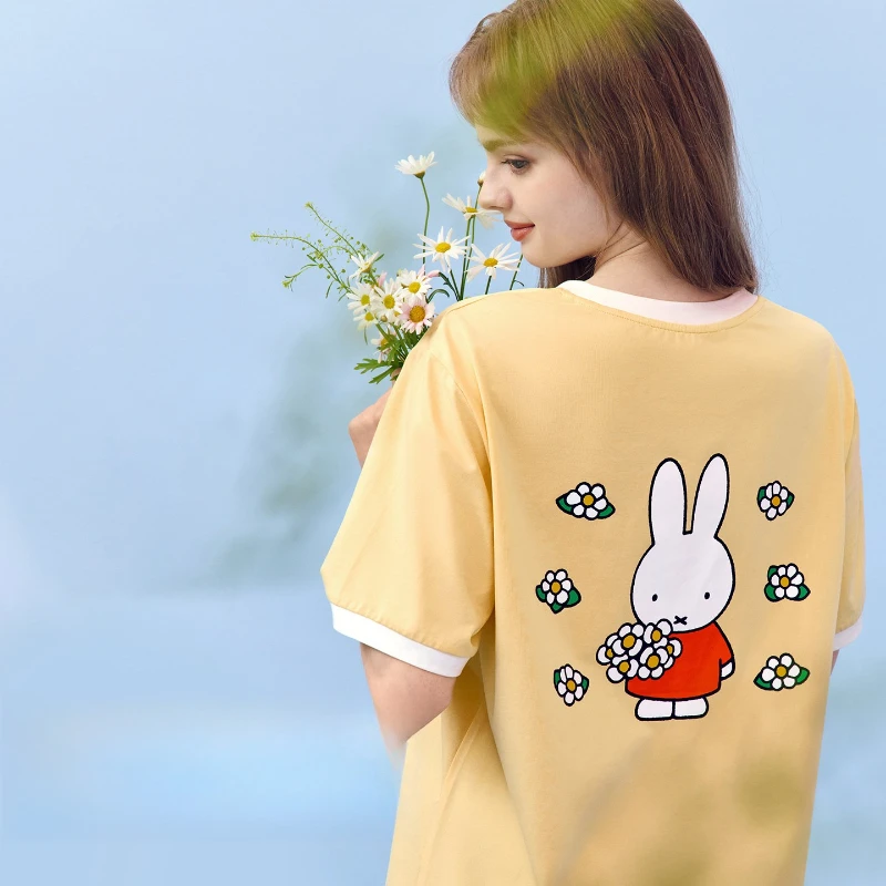 Miffy Kawaii Anime Pajamas Round Neck Short Sleeves Shorts Lounge Clothes Cute Fashion Comfortable Breathable Skin-friendly