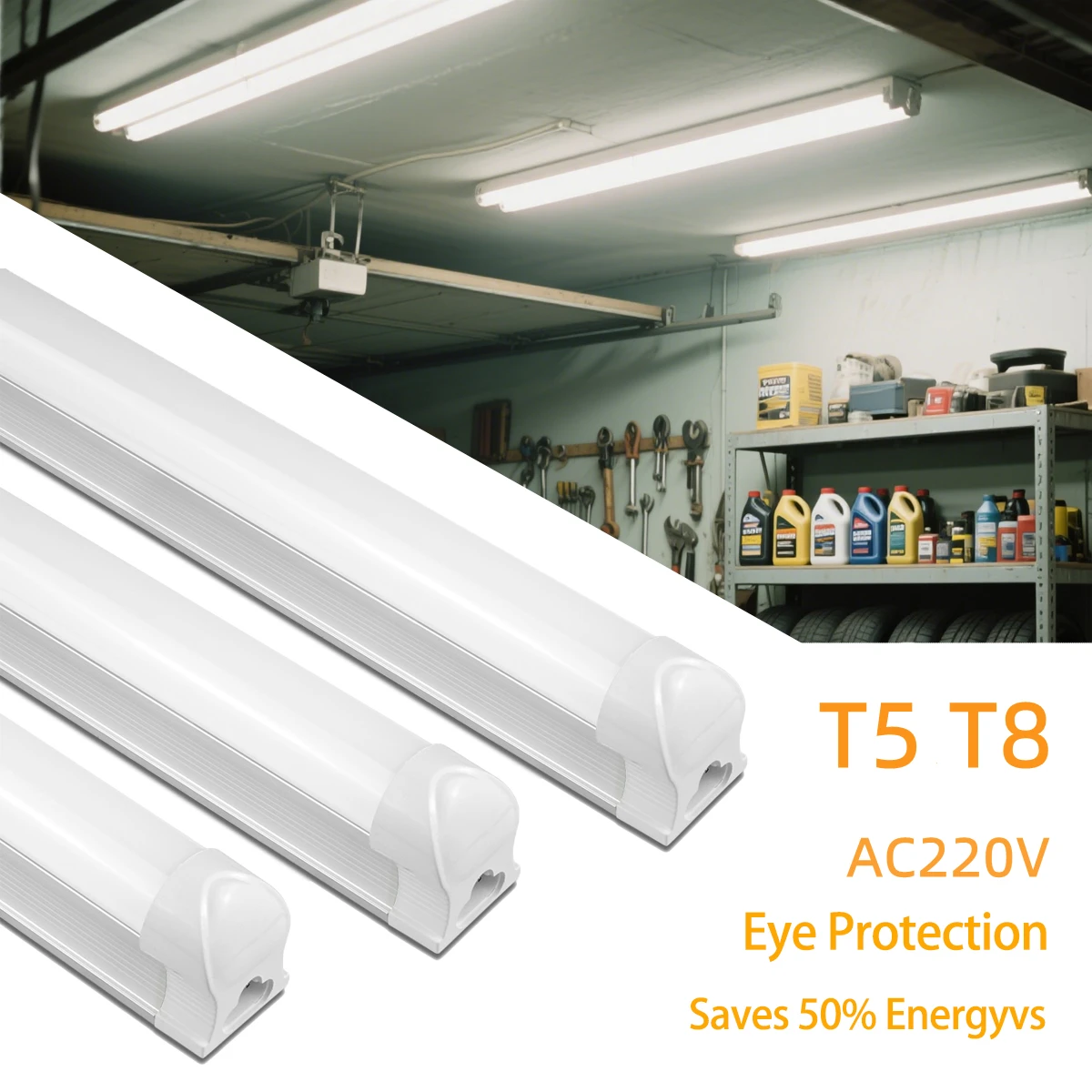 Energy Saving T5/T8 15W/25W LED Tube AC220V Fluorescent Tube Bulb for Shop Exhibition Halls Lighting,EU US Plug Connect Wire