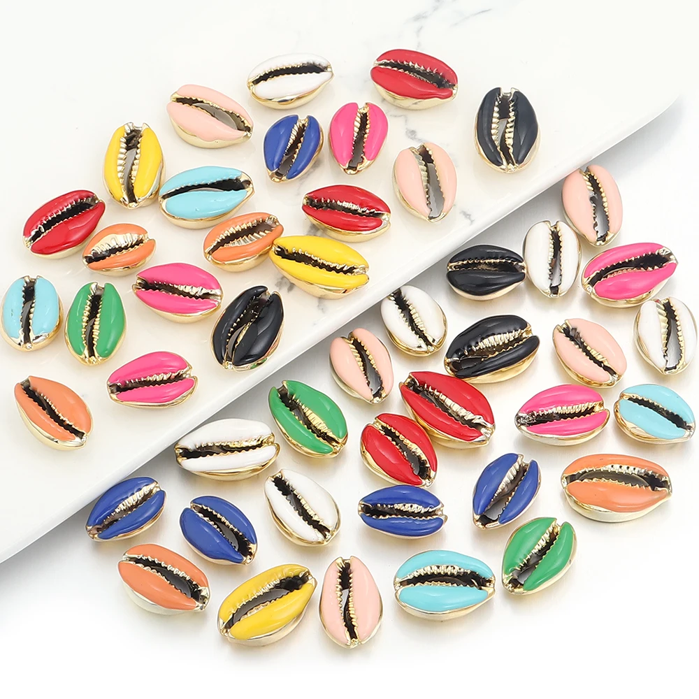 10pcs/ Lot 13-20mm Gold Plated Shell Beads Conch Beads Multicolor Loose Spacer Beads For Jewelry Making DIY  Bracelets Necklace