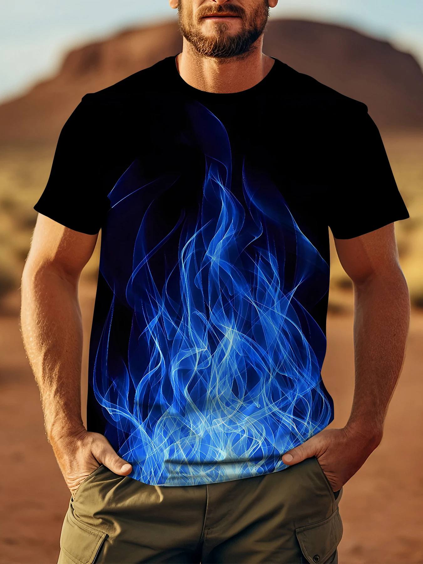 

Blaze Blue Men's Basic 3D Short Sleeve T-Shirt Casual Cotton Comfortable Fit Tee in Solid Colors T Shirt for Man