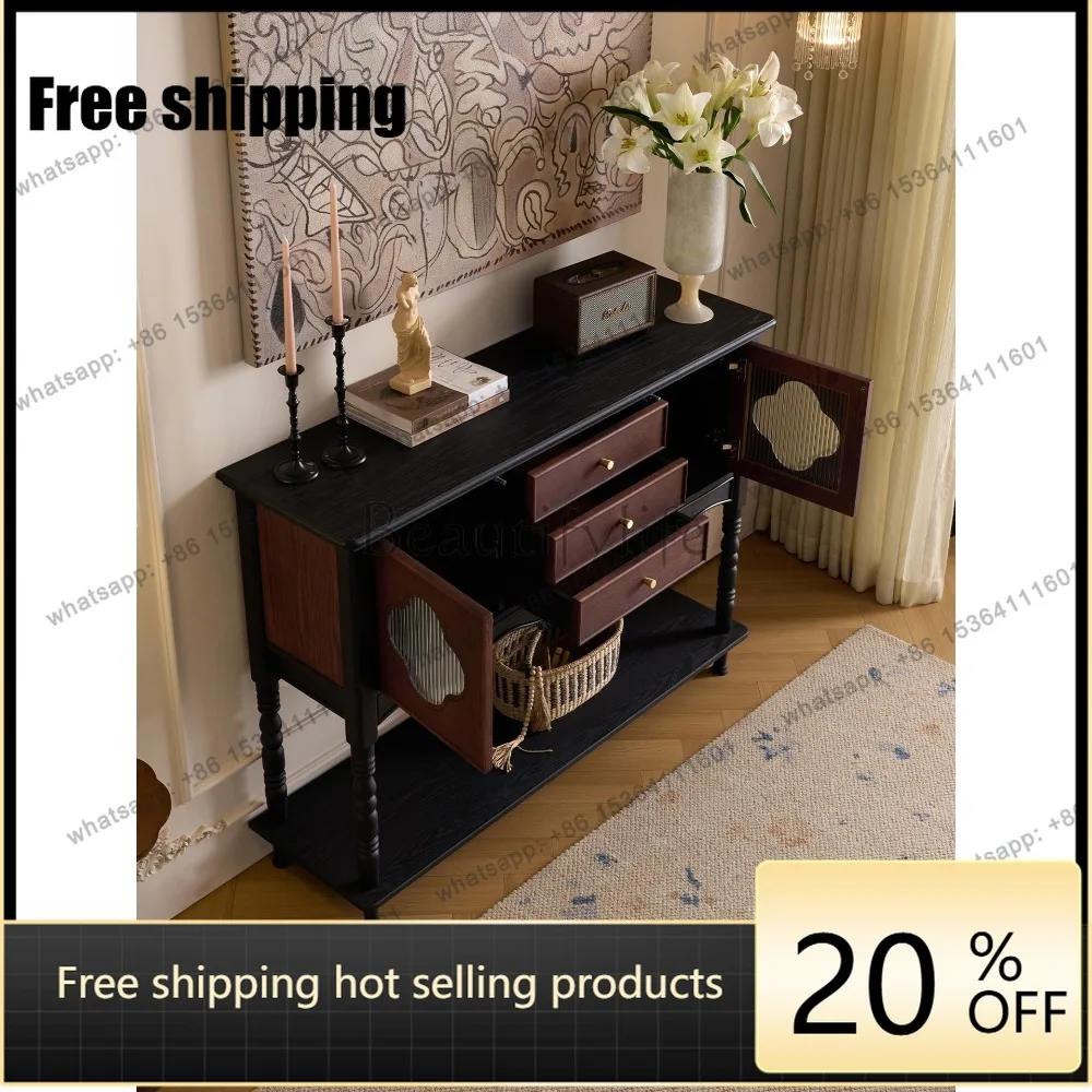 LD French retro solid wood porch cabinet, ancient dining side locker in the living room