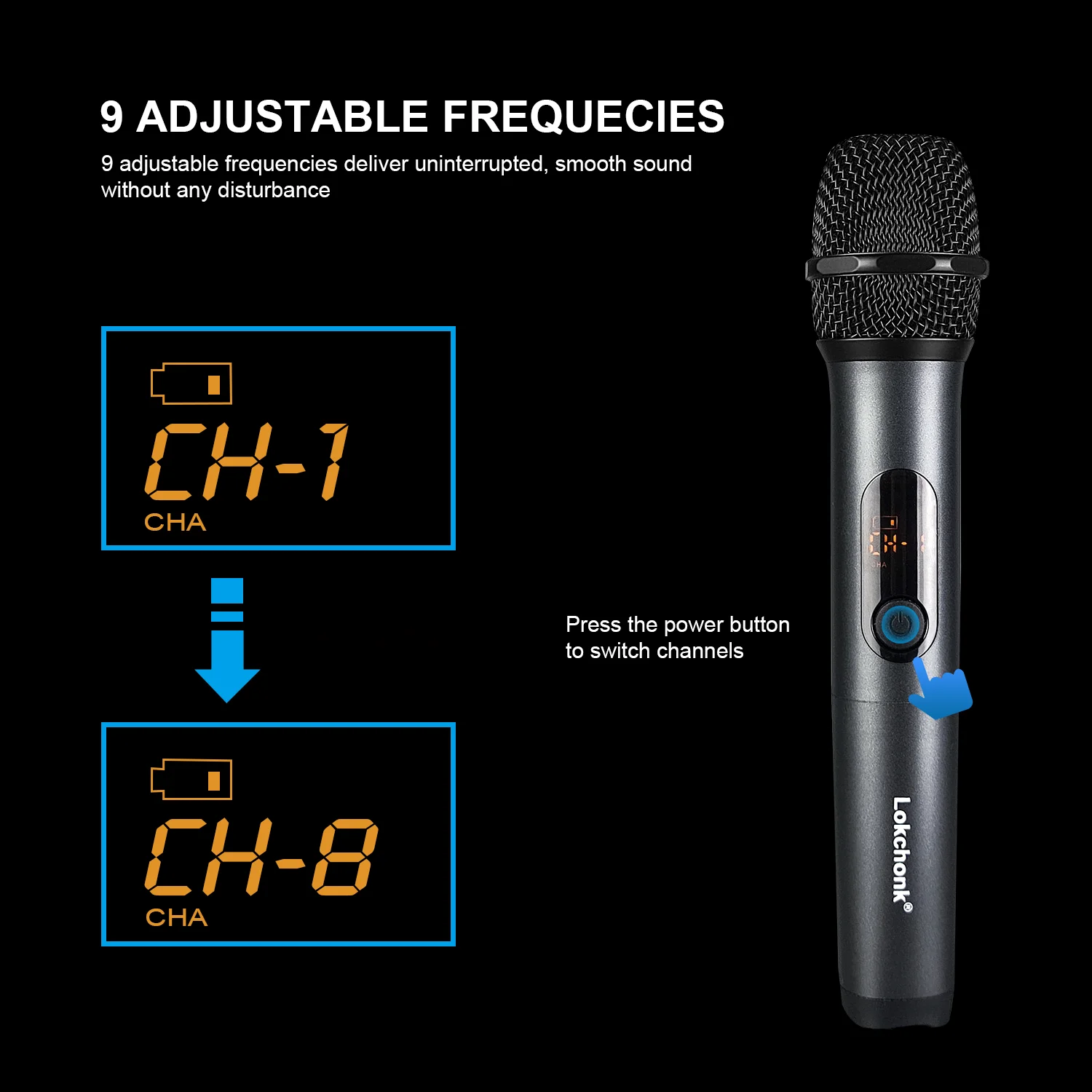 VM-200 UHF 2 Channel Wireless Microphone System with Rechargeable Receiver Cordless Handheld Mic for Karaoke Church Party DJ