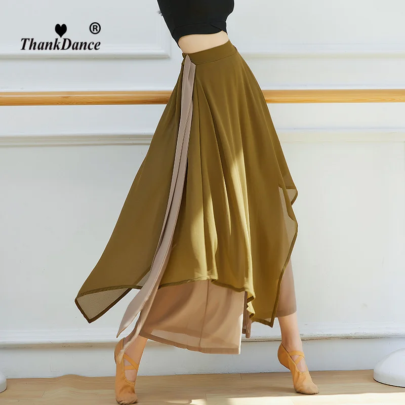 Pantalones de baile chino para mujer, pantalón holgado y elegante de gasa, traje de actuación de danza clásica, pantalones de pierna ancha para práctica