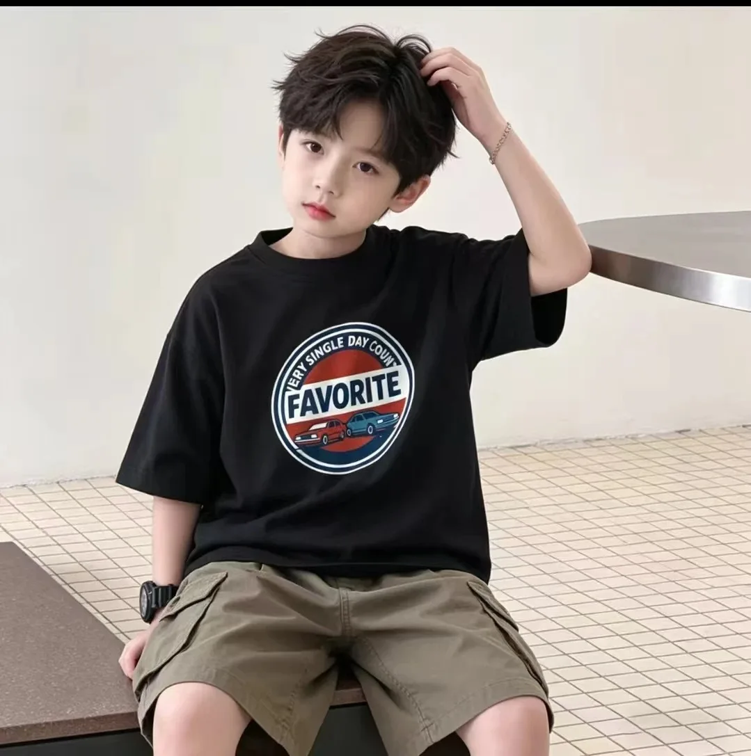 Best-selling cute digital print 100% cotton T-shirt, trendy children's comfortable, soft and breathable top for boys and grils