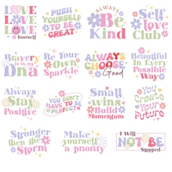 Coloful Iron On Self Love Letter For Clothing Fashion Women Heat DTF Transfer Sticker T Shirts High Quality DIY Folwer Appliqued