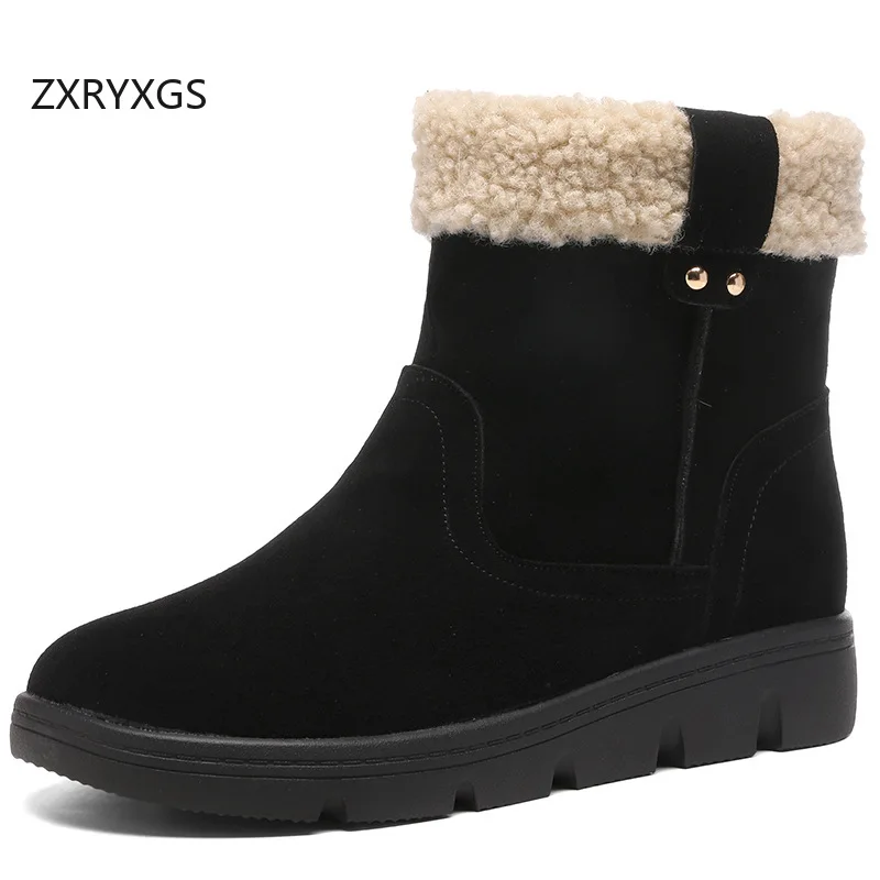 

ZXRYXGS зимние ботинки из коровьей замши с верхним слоем, теплые удобные туфли на плоской подошве, женские хлопковые ботинки большого размера, зимние модные ботинки 2025