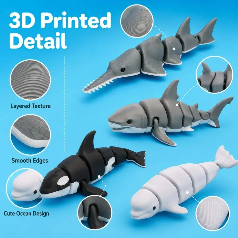 3D Printed Marine Animal Ornament Simulation Shark Killer Whale Sawfish Beluga Model Home Desktop Decoration Creative Gift for F - view 2