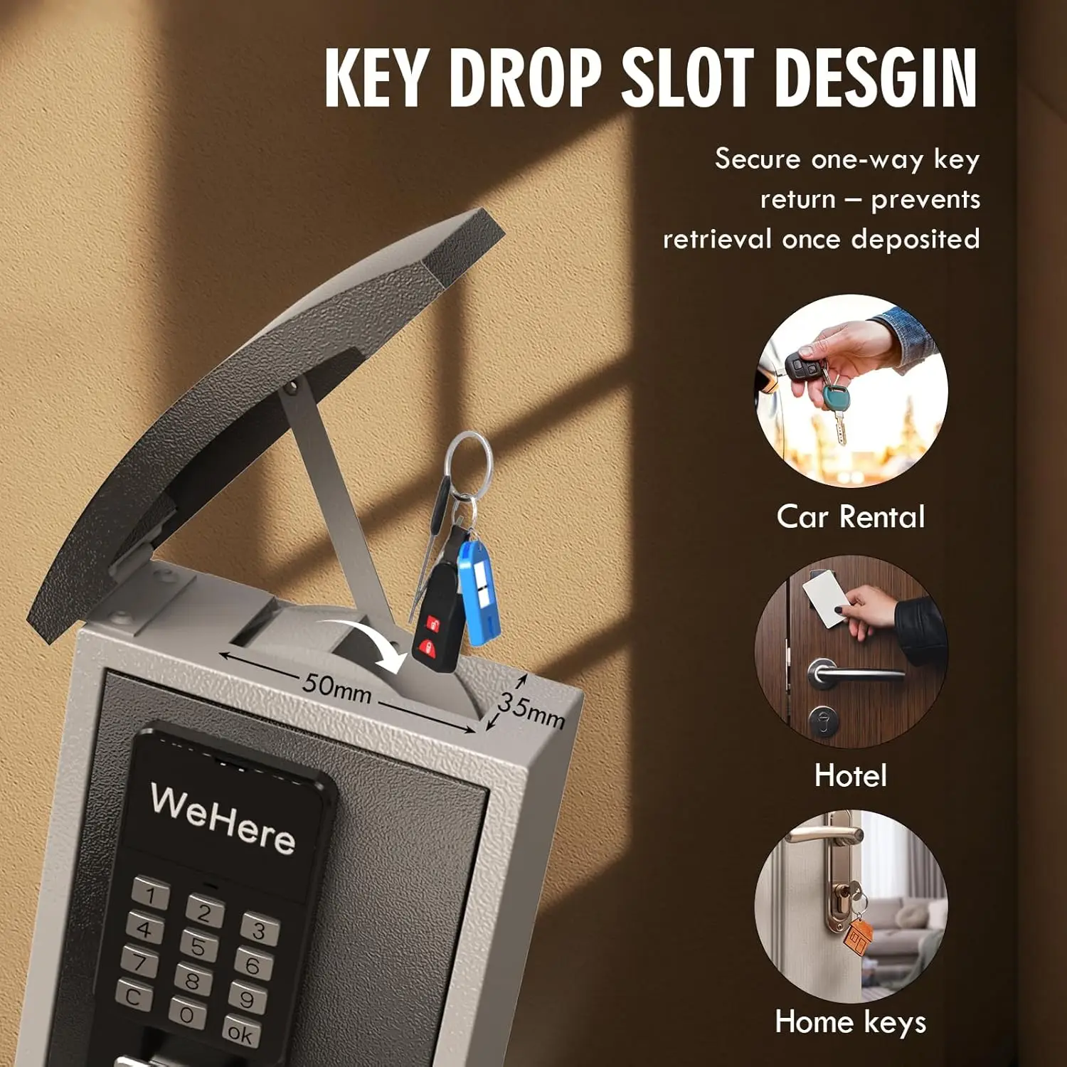 Password Remote Control Key Lock Box Wall Mount with Key Drop Slot Key Storage Box Smart Key Safe OTP/APP Bluetooth/Code Unlock view 5
