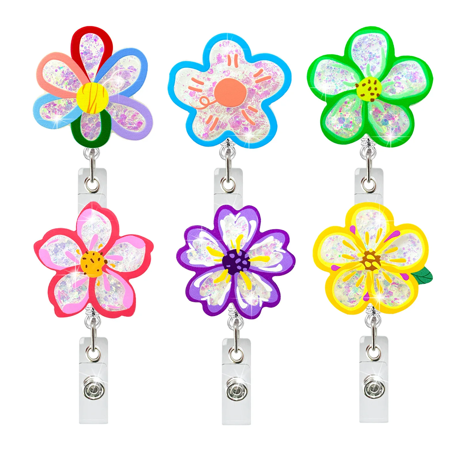 

New Cute Acrylic Flowers Nurse Doctor Hospital Badge Reel Retractable ID Badge Holder W/ 360 Rotating Alligator Clip Name Holder