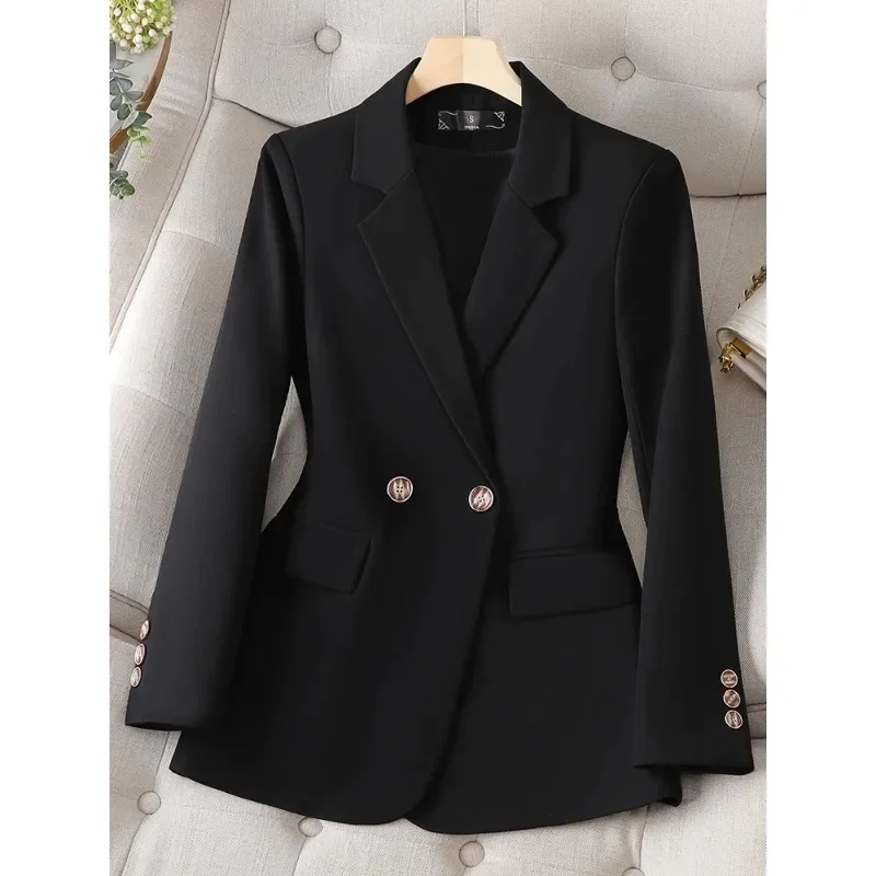 Fashion musim gugur musim dingin kantor wanita Blazer wanita kopi hitam biru wanita lengan panjang Single Breasted Formal jaket